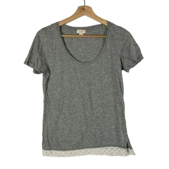 J. Crew Light Gray Scoop Neck Lace Trim Short Sleeve T-Shirt S - Picture 1 of 3